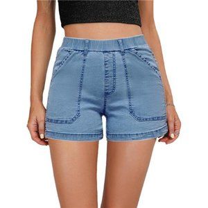 Women's Stretch Twill Shorts High Waisted 3.5 Inch Inseam Elastic Waist Shorts